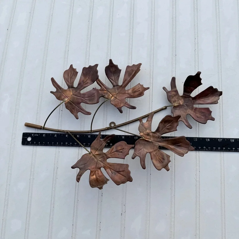 Vintage Copper Tone Metal Leaf Branch Wall Art Sculpture 18 Inch MCM Decor